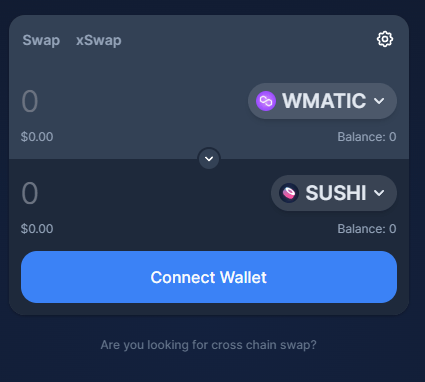 SushiSwap(SUSHI)のトークンの交換の操作をする画面