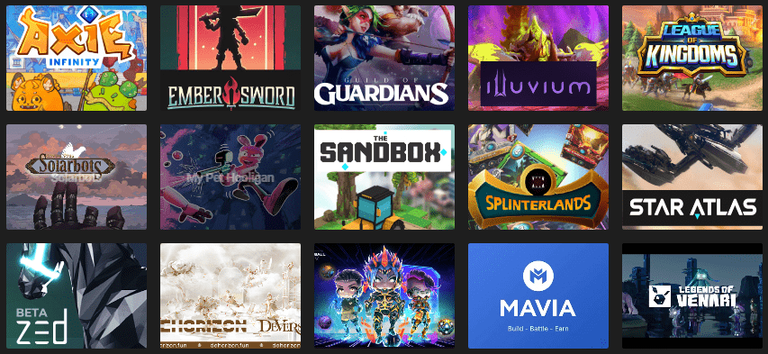 Yield Guild Games(YGG)で取り扱っているブロックチェーンゲーム(NFTゲーム)の画像